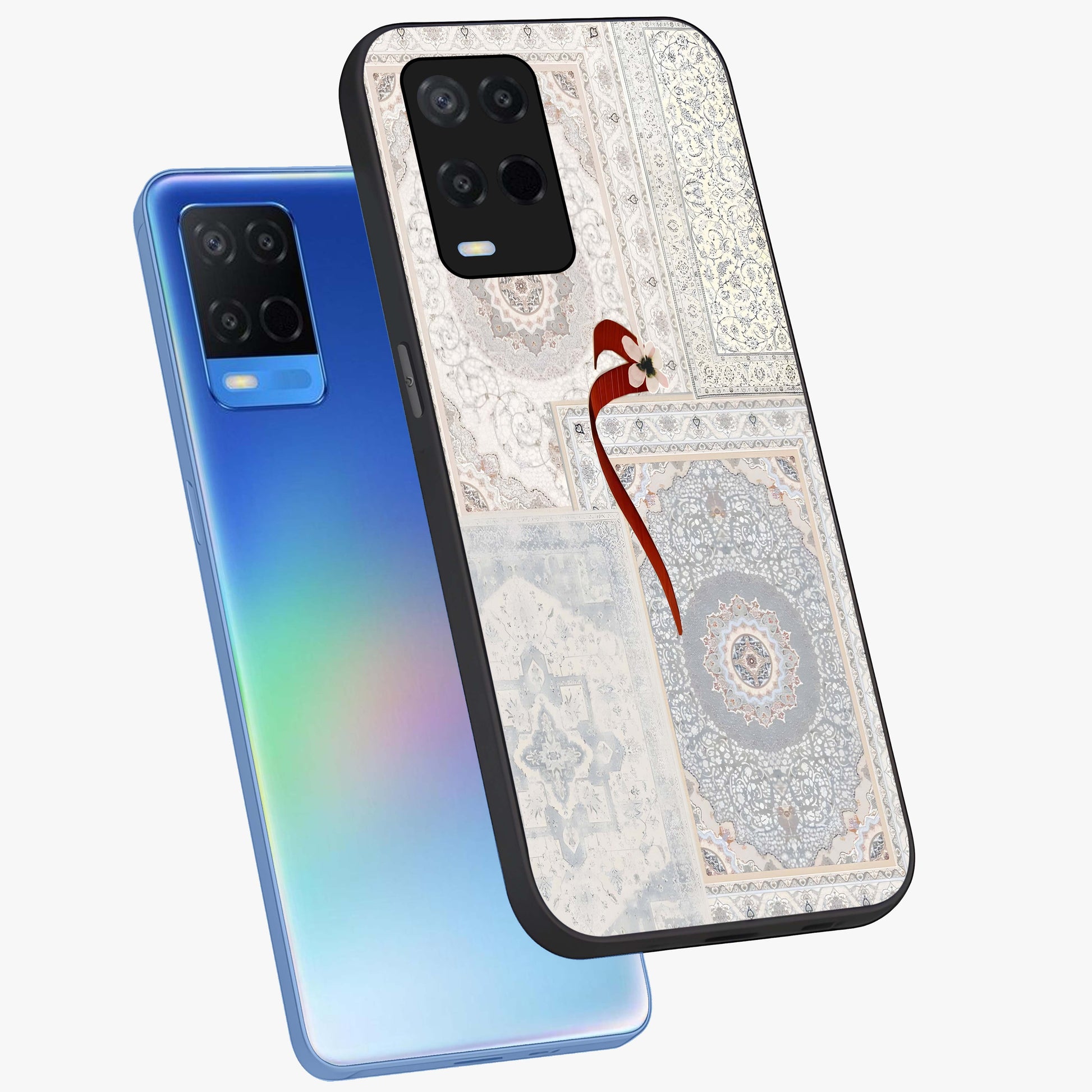 White Aesthetic Bow Glass Case displayed in angled mockup highlighting clean bow design with soft aesthetic style.