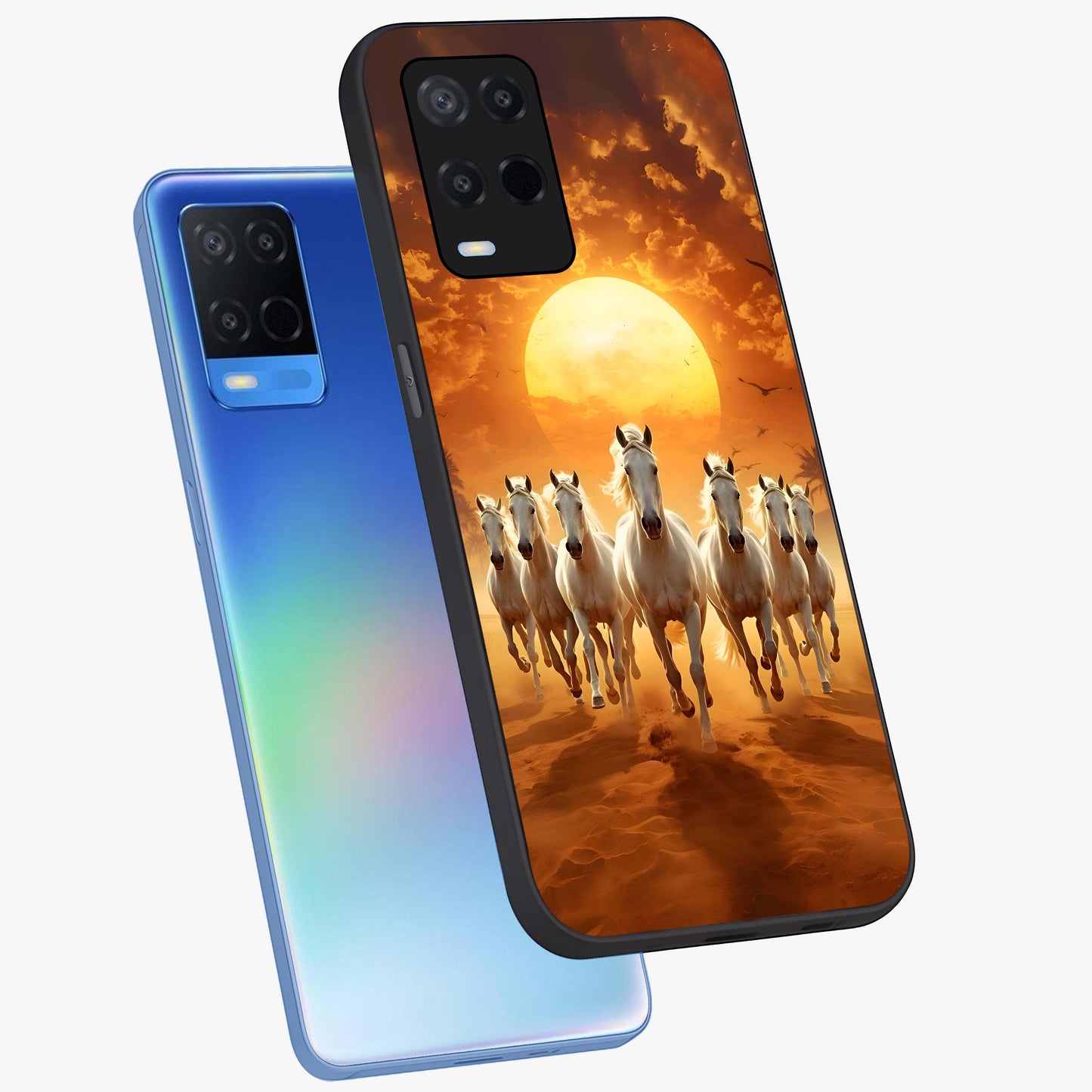 Wild Sunset Majesty Glass Case displayed in angled mockup highlighting vibrant sunset sky design with scenic aesthetic.