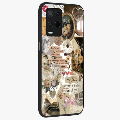 Aesthetic Brown Vintage Collage Glass Case upright view showcasing nostalgic retro artwork with stylish vintage theme.