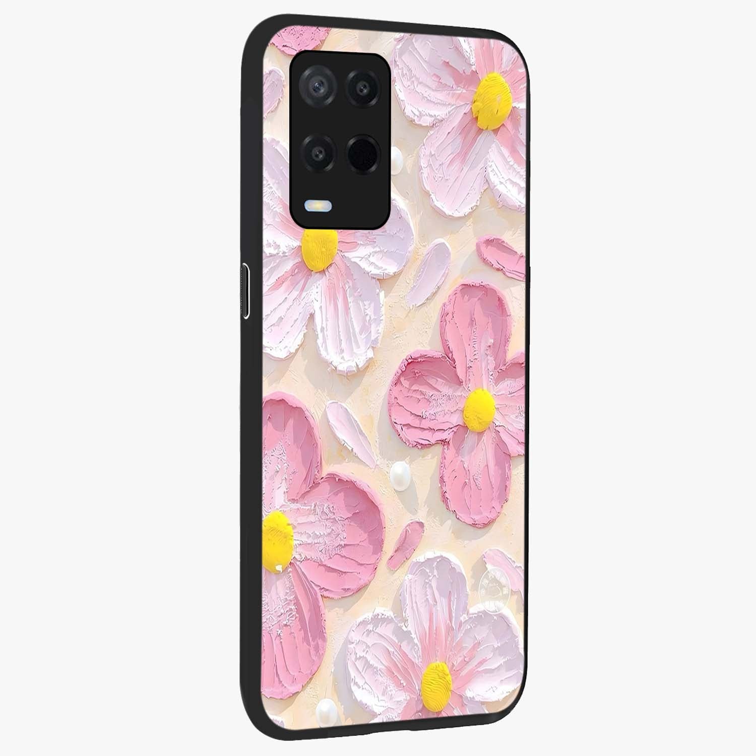 Blush Bloom Texture Glass Case upright view showcasing delicate blush floral texture with modern minimal style.