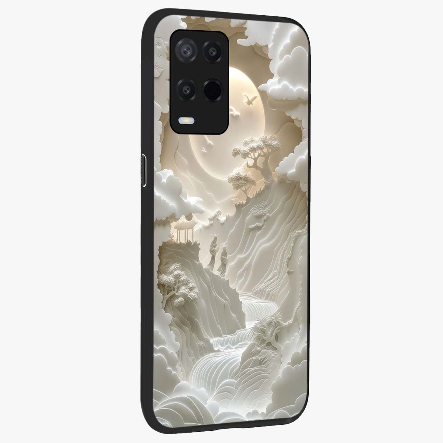 Celestial Origami Glass Case upright view showcasing creative origami artwork with modern celestial style.