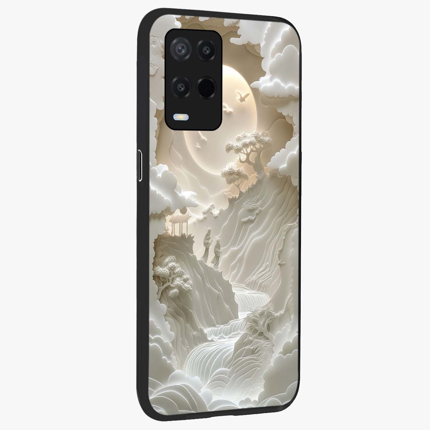 Celestial Origami Glass Case upright view showcasing creative origami artwork with modern celestial style.