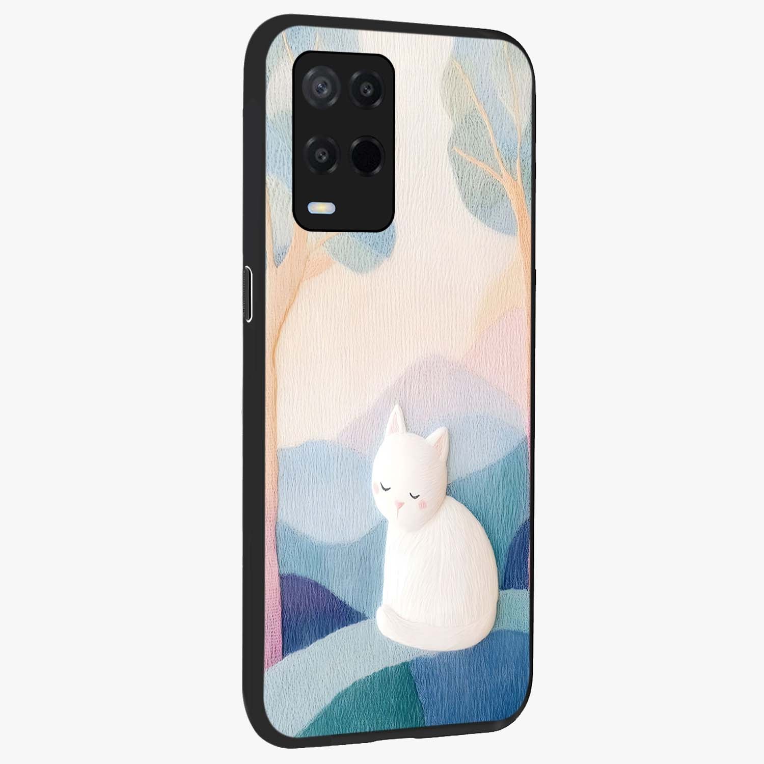 Cotton Dream Cat Glass Case upright view showcasing charming cat artwork with cozy dreamy theme.