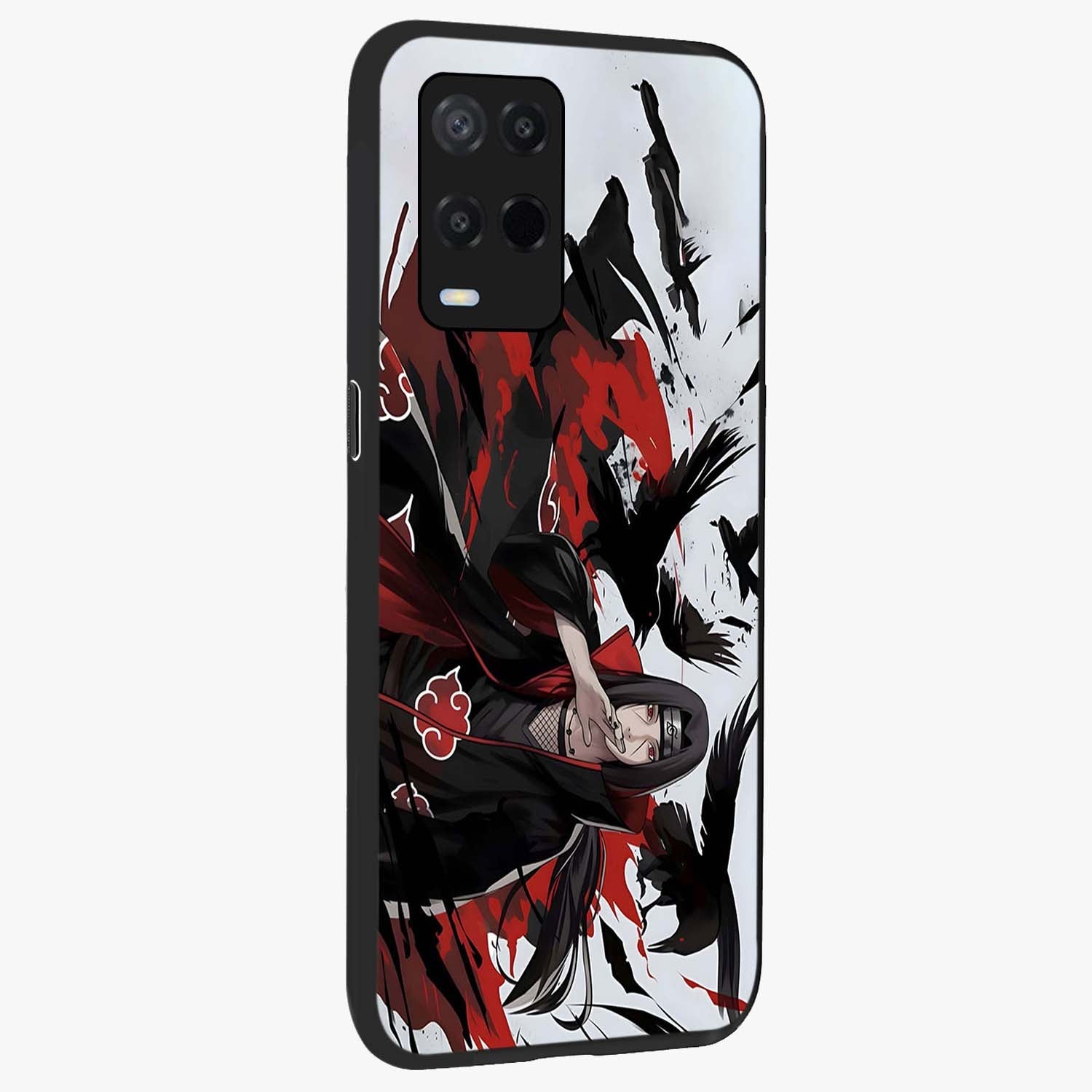 Crimson Crow Illusion Glass Case upright view showcasing striking crow illusion artwork with intense crimson theme.