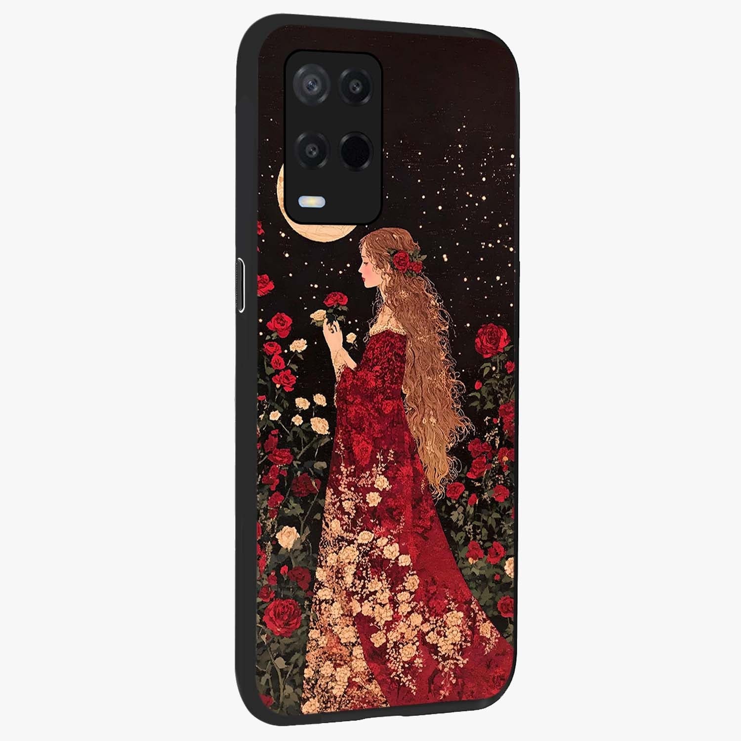 Crimson Dreams Glass Case upright view showcasing dreamy red toned artwork with modern aesthetic style.