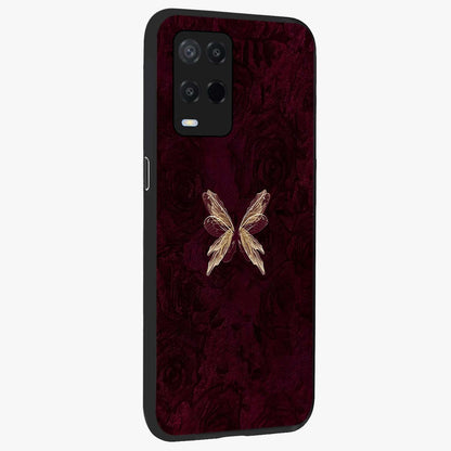 Crimson Fade Butterfly Glass Case upright view showcasing graceful butterfly artwork with soft crimson fade effect.