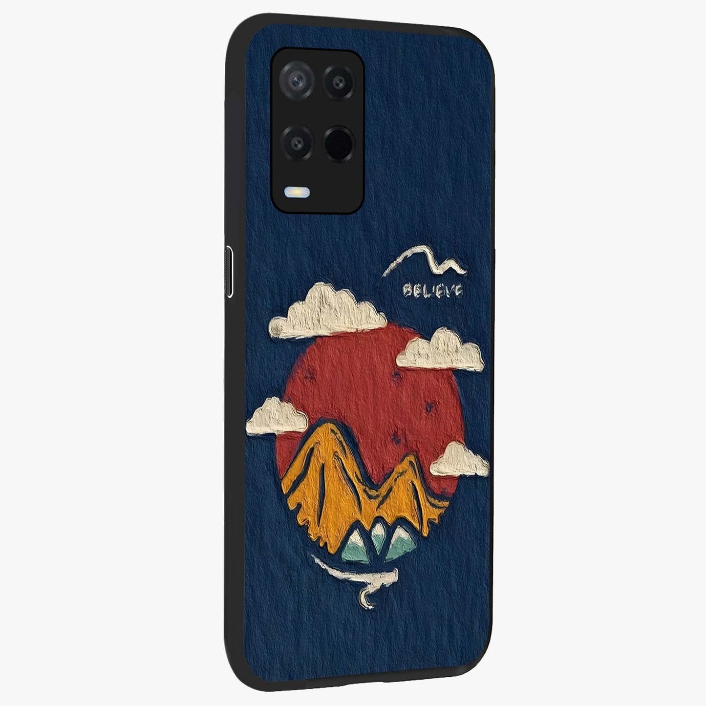 Dream Beyond Mountains Glass Case upright view showcasing beautiful mountain scenery with inspirational nature theme.