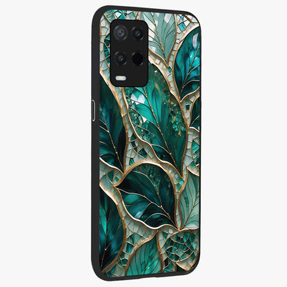 Emerald Leaf Glass Glass Case upright view showcasing fresh green leaf artwork with calming nature inspired style.