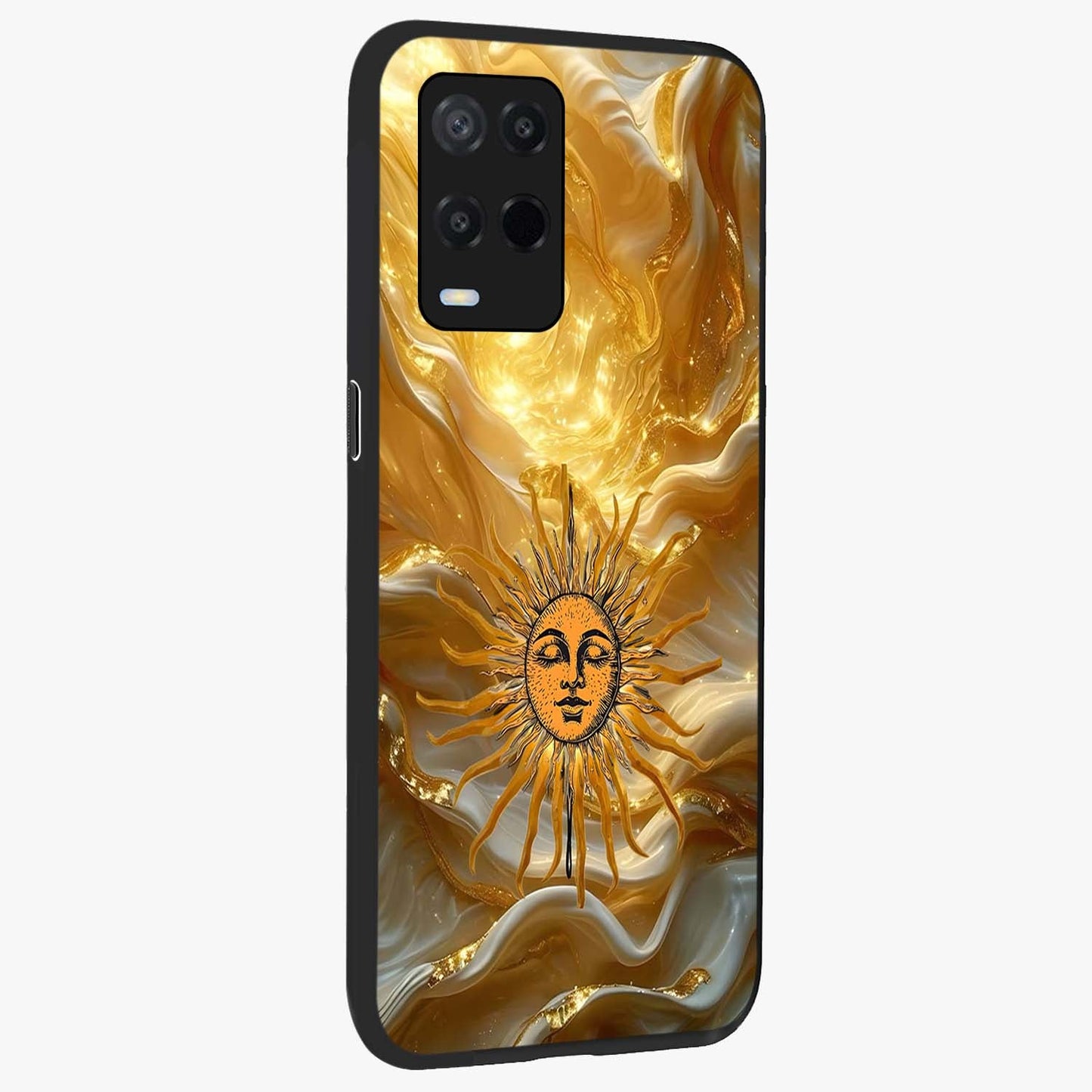 Eternal Golden Glow Glass Case upright view showcasing luminous golden artwork with luxurious visual theme.