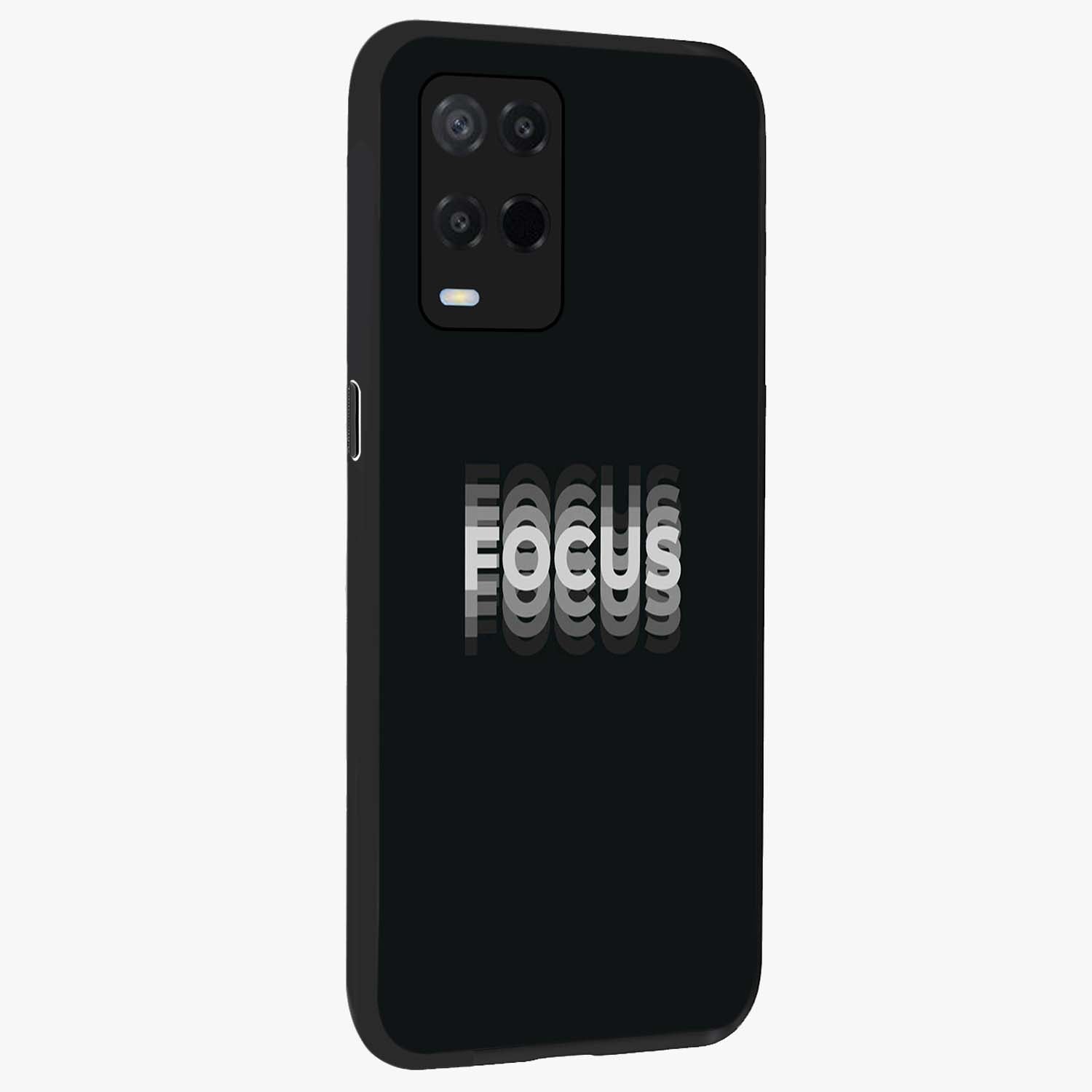 Focus Mode On Glass Case upright view showcasing strong typography statement with sleek motivational theme.