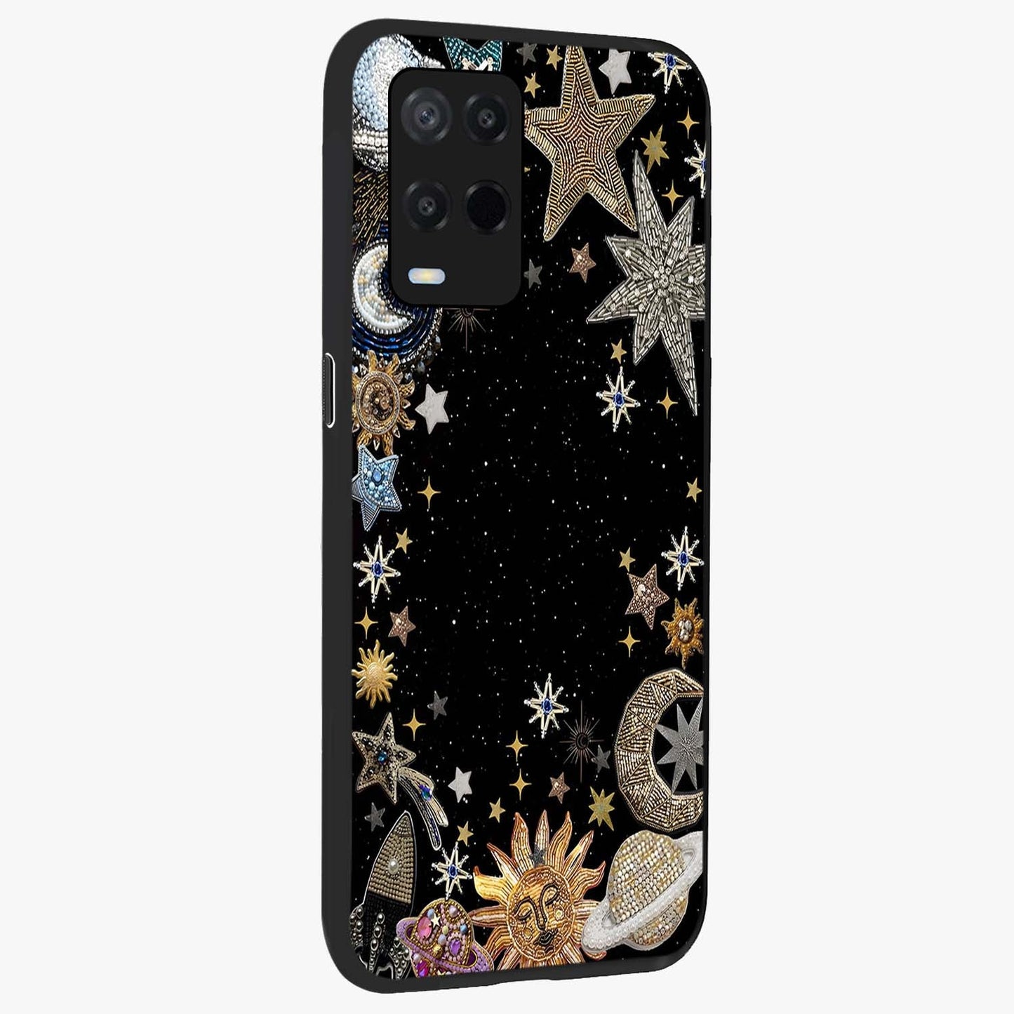 Galactic Jewel Stars Glass Case upright view showcasing glittering star jewel artwork with vibrant galaxy theme.