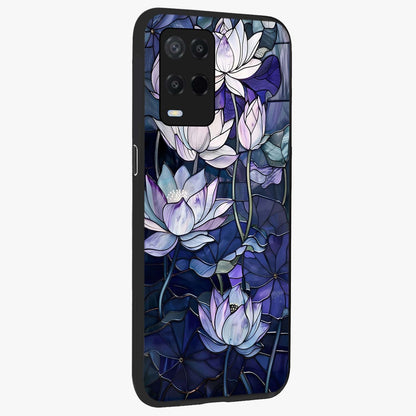 Gloss Petal Rush Glass Case upright view showcasing dynamic floral petal artwork with modern botanical theme.