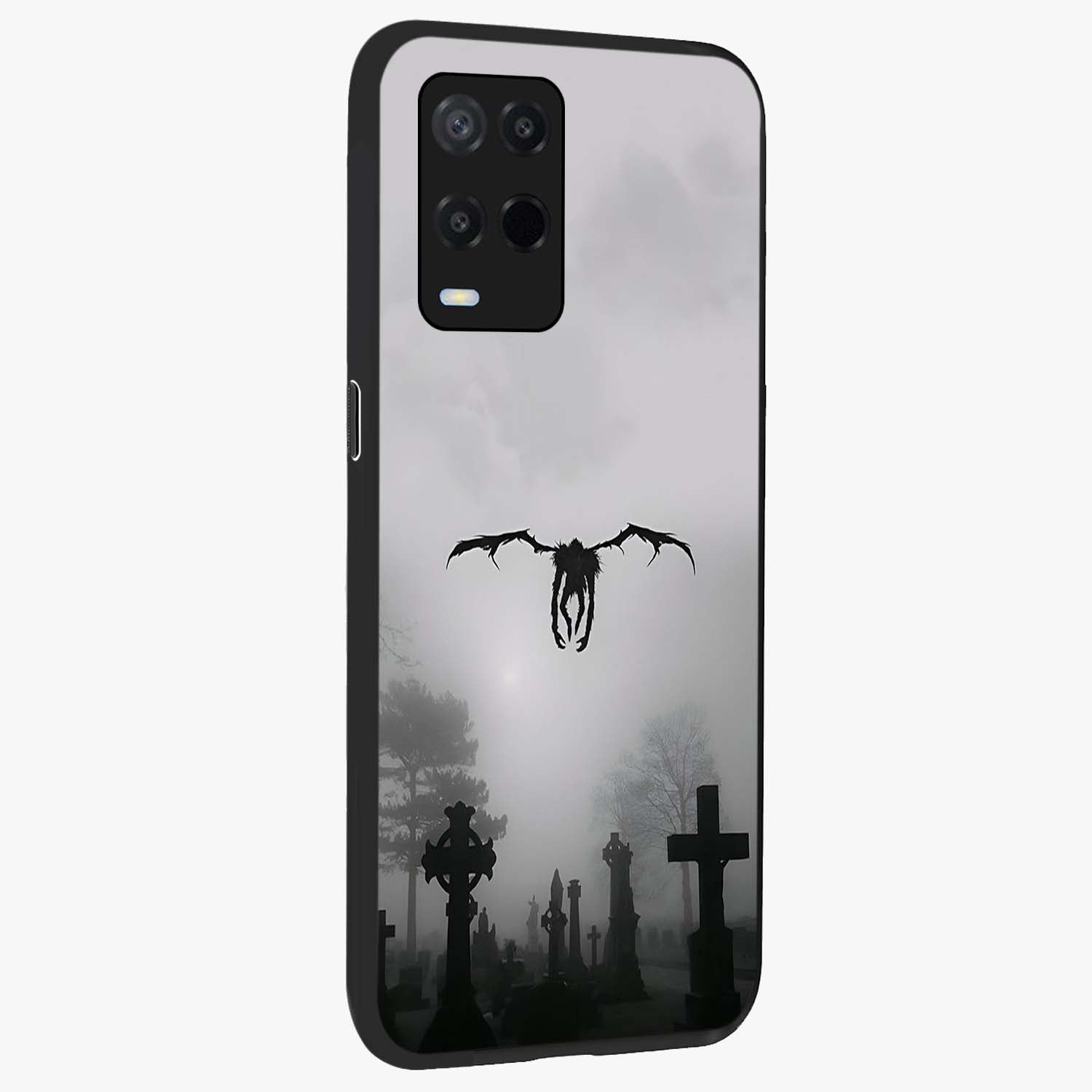 Graveyard Shadow Descent Glass Case upright view showcasing haunting graveyard artwork with dramatic dark theme.