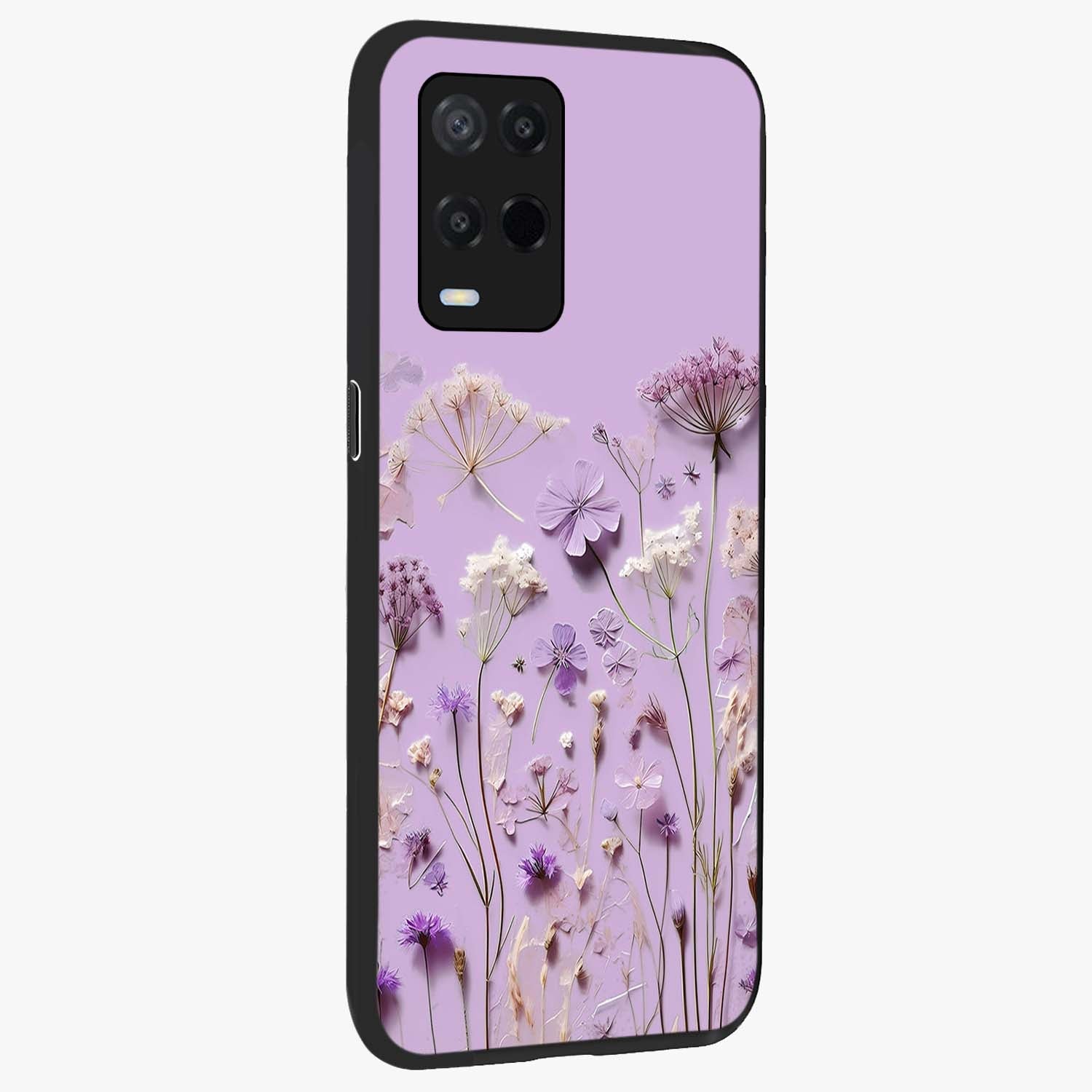 Lavender Blossom Dream Glass Case upright view showcasing delicate lavender blossom artwork with peaceful floral theme.