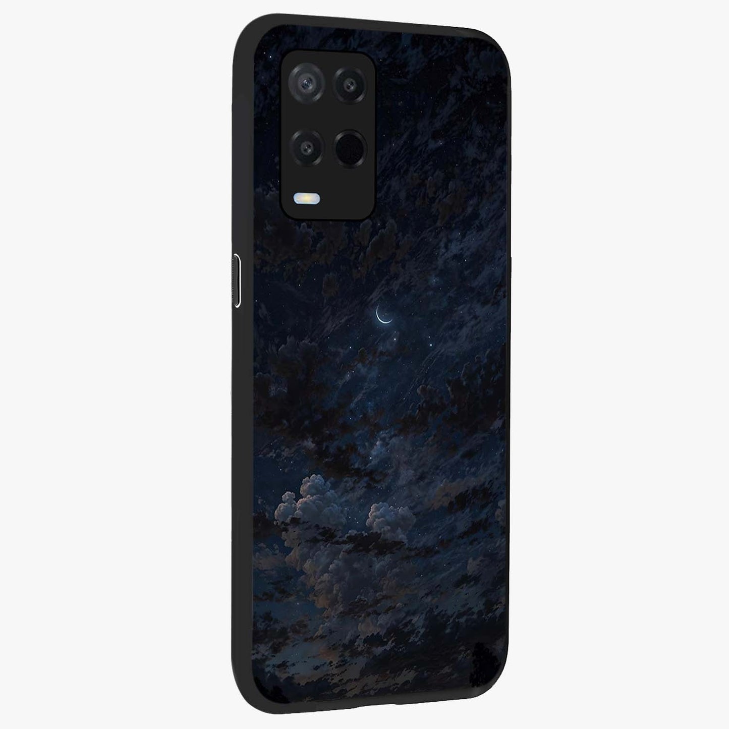Lunar Veil Silence Glass Case upright view showcasing calm moon themed artwork with serene night atmosphere.