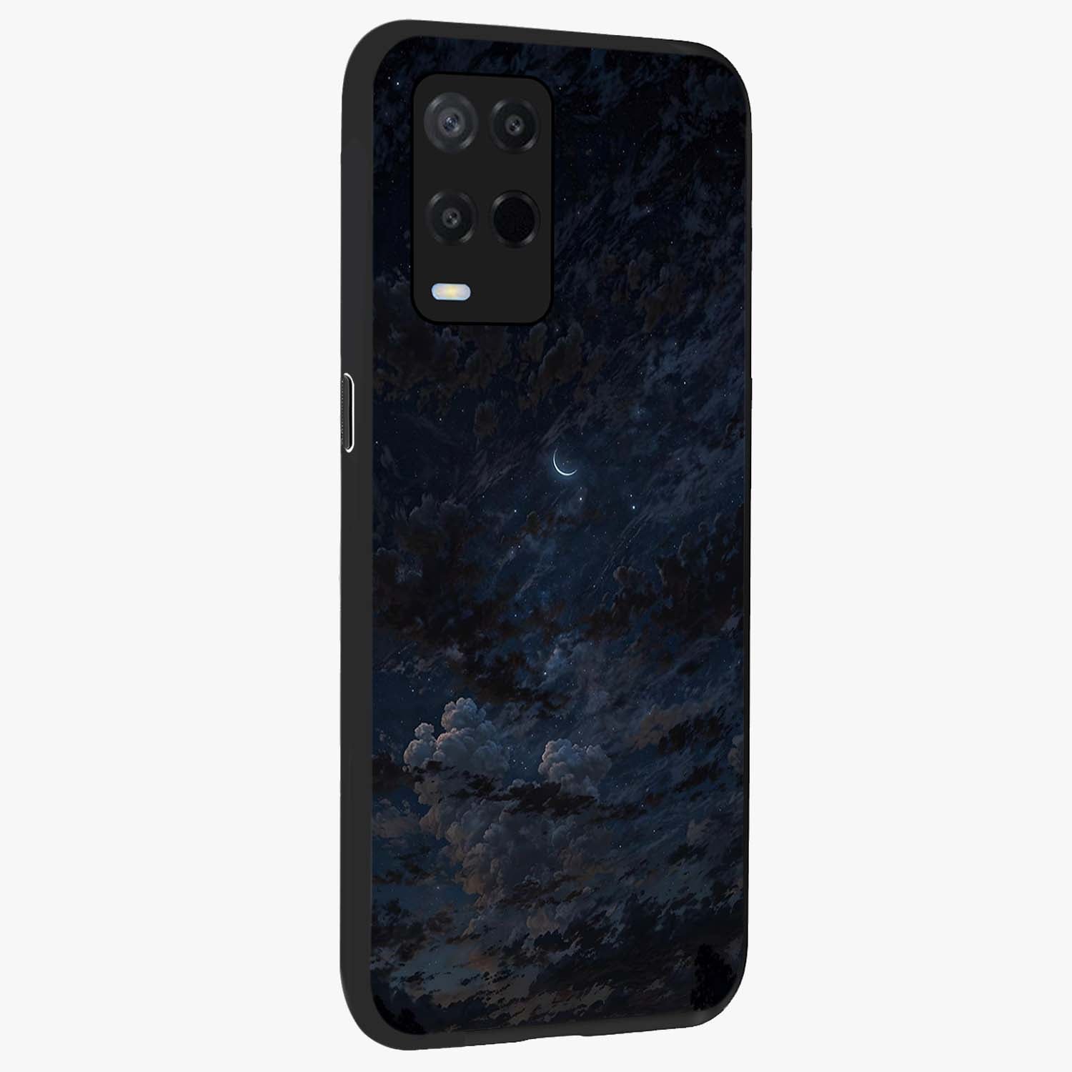 Lunar Veil Silence Glass Case upright view showcasing calm moon themed artwork with serene night atmosphere.