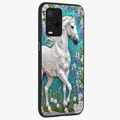 Majestic Floral Stallion Glass Case upright view showcasing dramatic horse artwork with decorative floral theme.