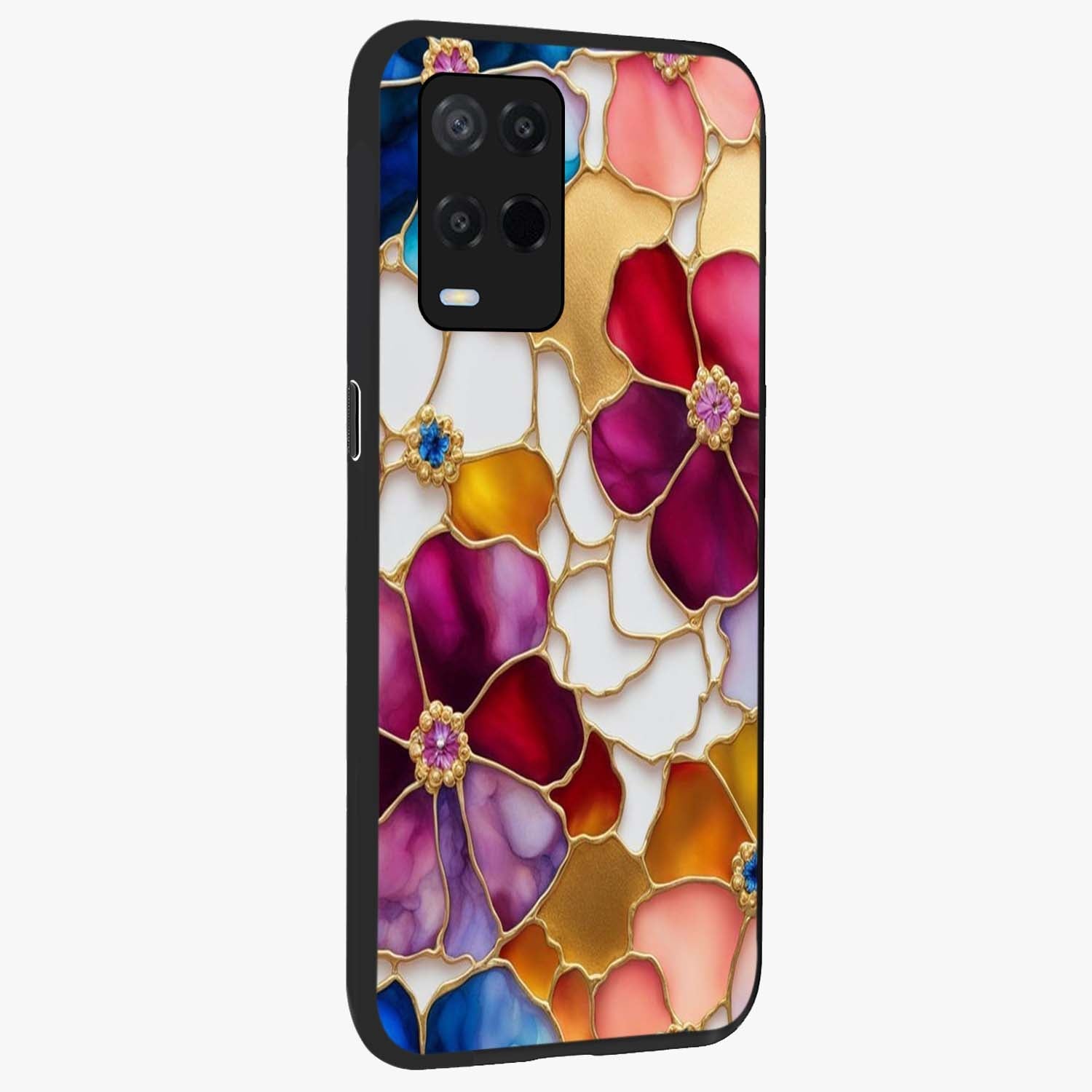 Marble Flower Pattern Glass Case upright view showcasing decorative marble flower artwork with refined style.