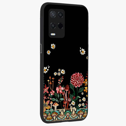Midnight Bloom Pattern Glass Case upright view showcasing decorative floral artwork with deep night themed palette.