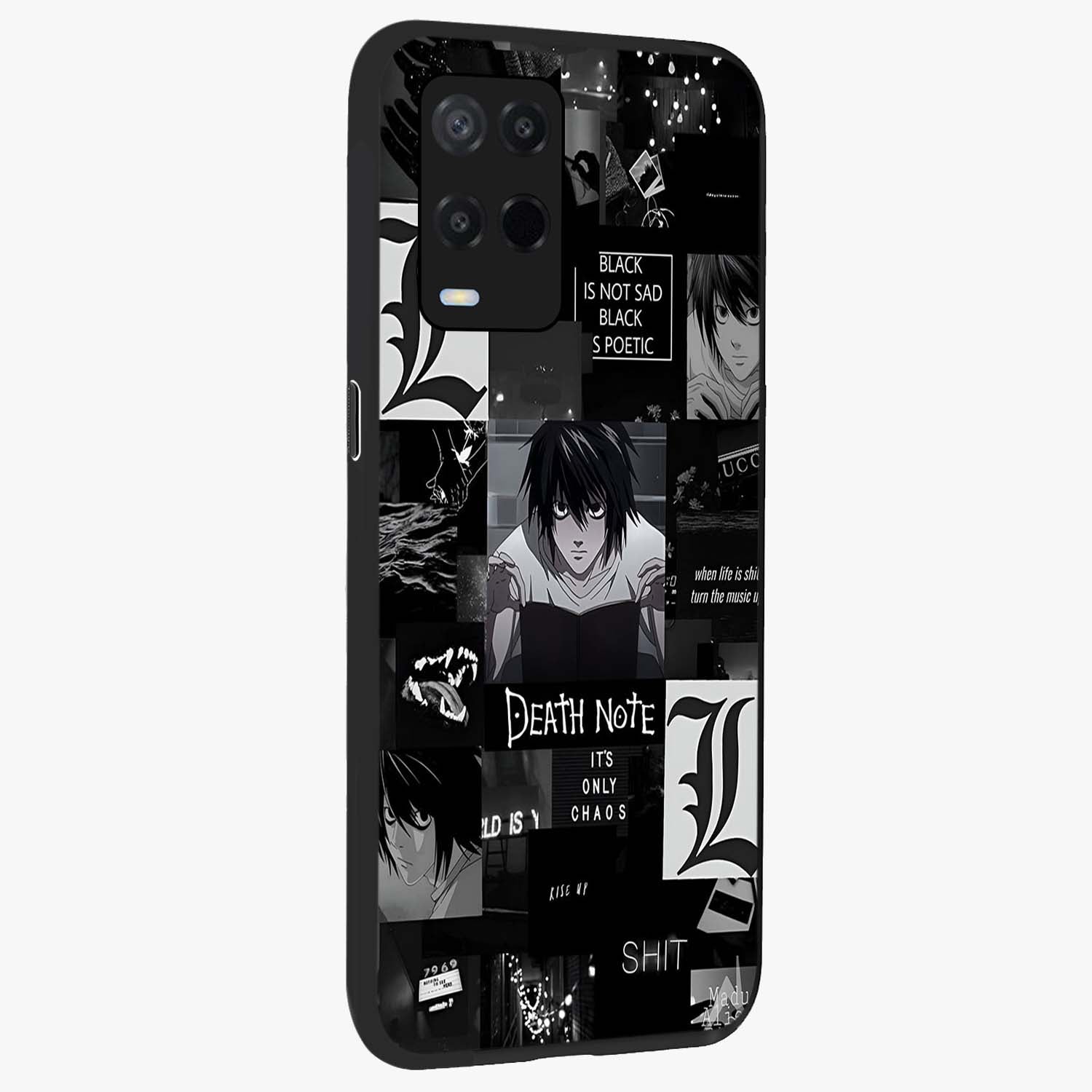 Midnight Chaos Mind Glass Case upright view showcasing expressive abstract artwork with bold dark theme.
