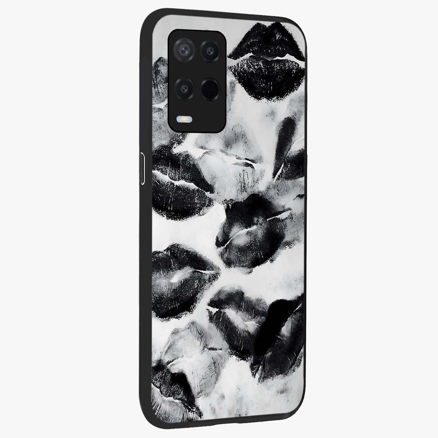Midnight Kiss Marks Glass Case upright view showcasing stylish kiss mark artwork with trendy romantic theme.