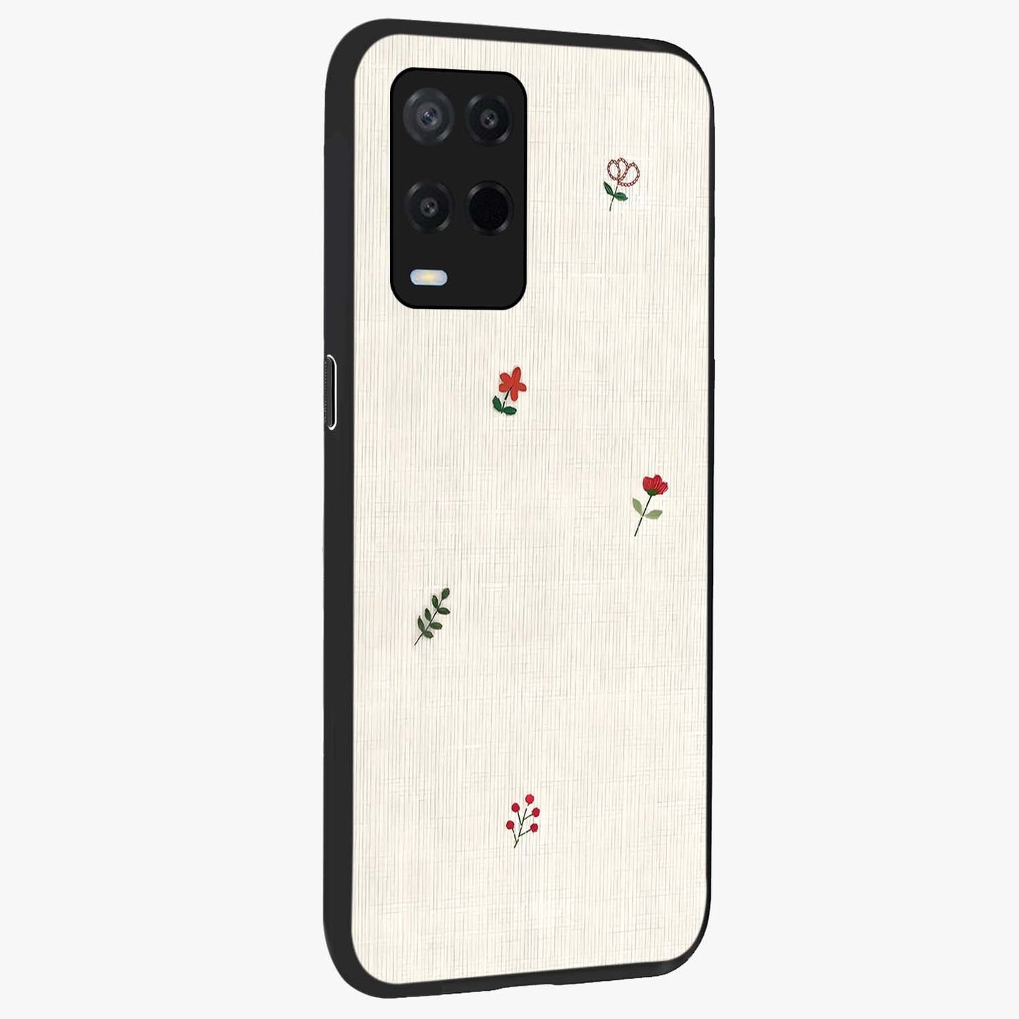 Minimalistic Blue With White Flower Pattern Glass Case upright view showcasing clean white flower artwork with calming blue theme.