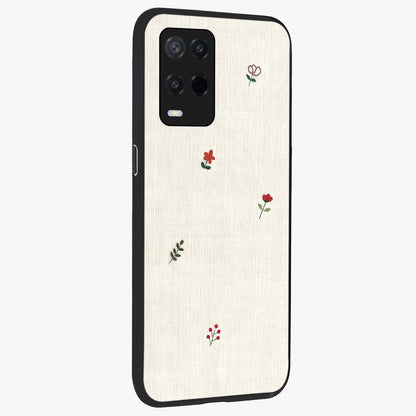 Minimalistic Blue With White Flower Pattern Glass Case upright view showcasing clean white flower artwork with calming blue theme.