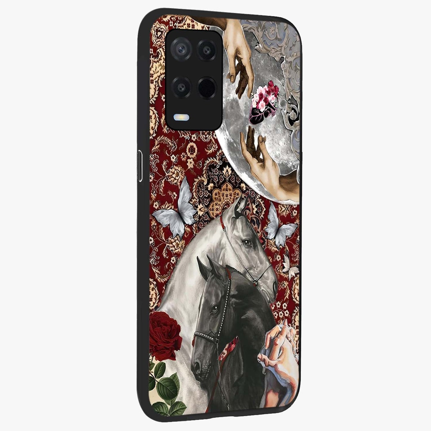 Moonlit Royal Stallion Glass Case upright view showcasing dramatic horse artwork with glowing moon themed design.