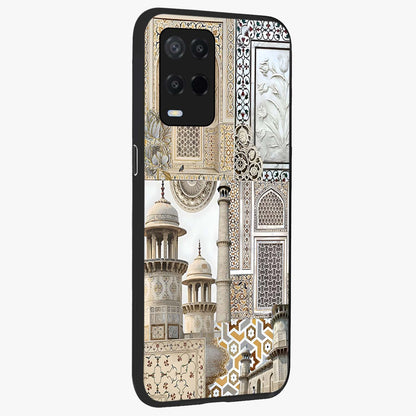 Mughal Marble Legacy Glass Case upright view showcasing ornate Mughal design with luxurious traditional theme.