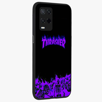 Neon Flame Riot Glass Case upright view showcasing dynamic flame artwork with energetic neon theme.