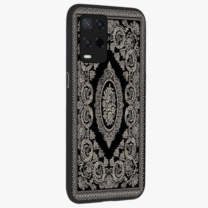 Noir Bloom Elegance Glass Case upright view showcasing graceful floral artwork with luxurious dark theme.