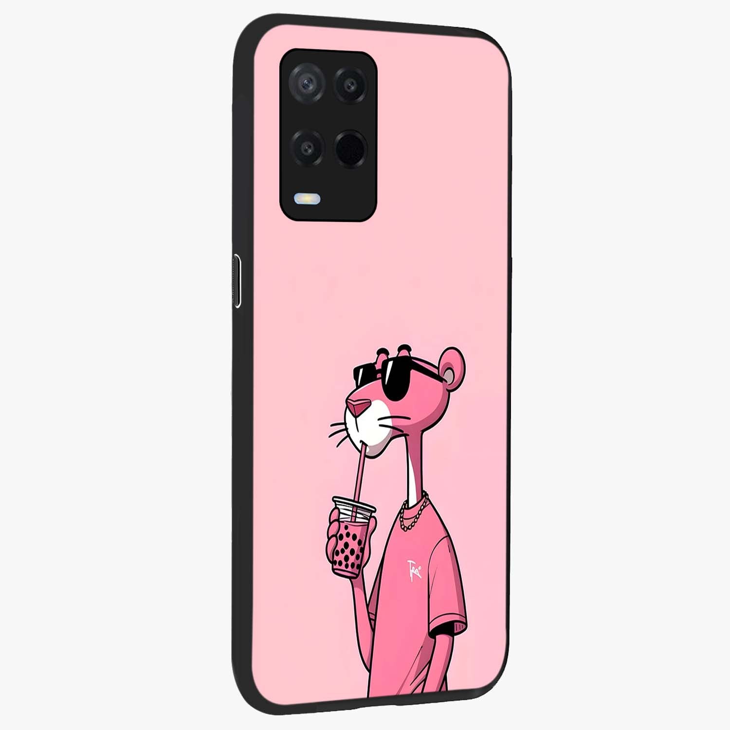 Pink Panther Glass Case upright view showcasing fun animated artwork with stylish retro cartoon theme.