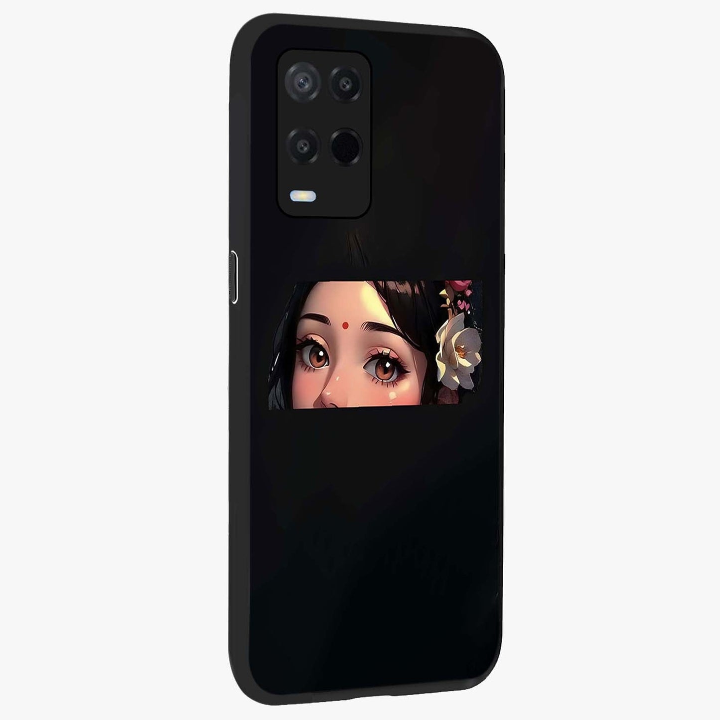 Radha Divine Embrace Glass Case upright view showcasing sacred Radha themed artwork with peaceful devotional style.