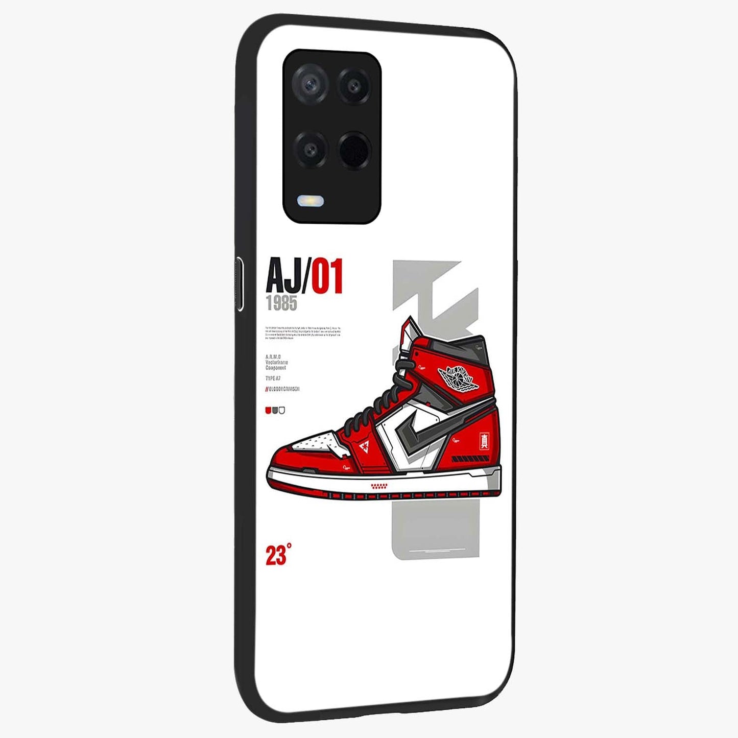 Retro Sneaker Blueprint Glass Case upright view showcasing stylish sneaker illustration with vintage streetwear theme.