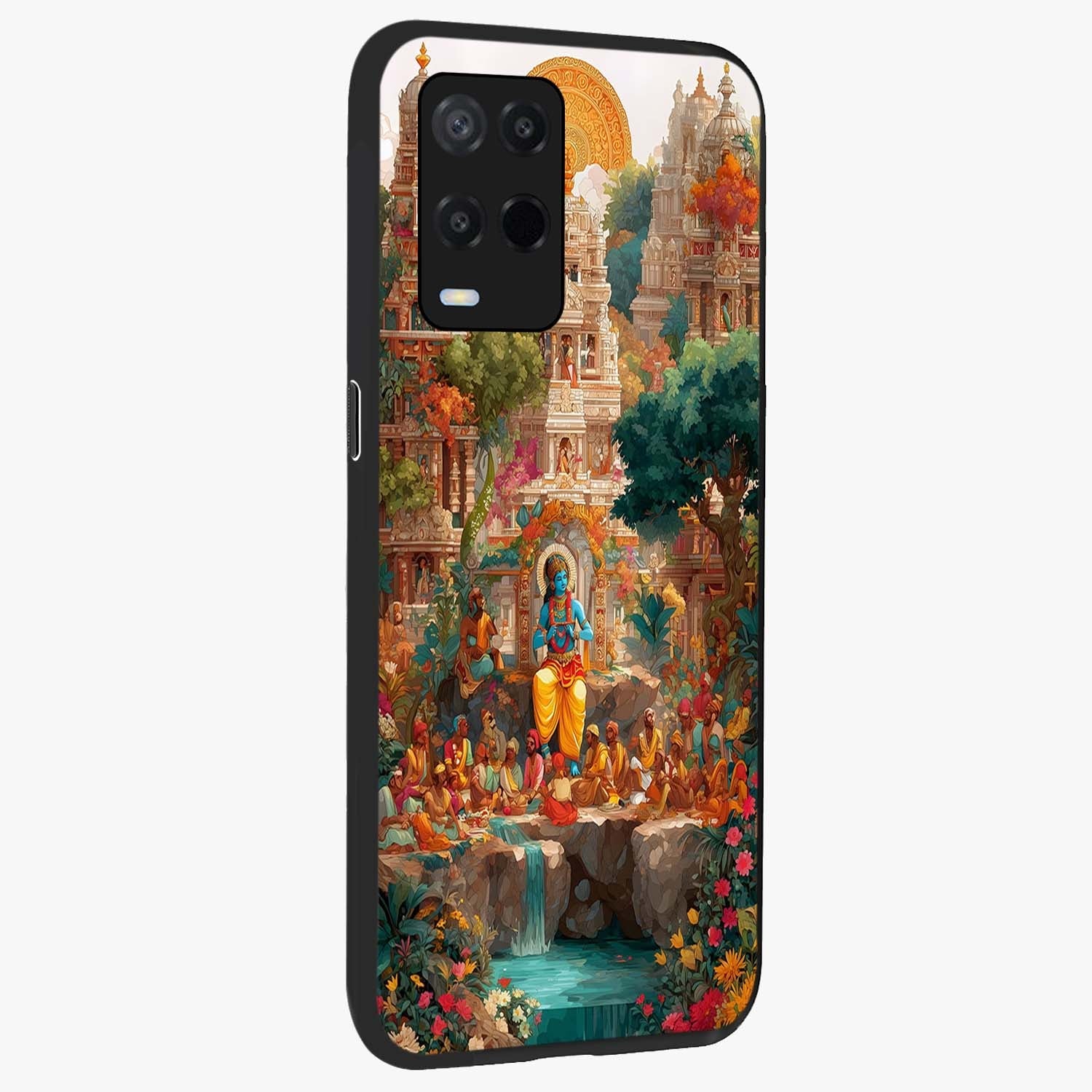 Sacred Sunlight Gods Glass Case upright view showcasing glowing divine artwork with sacred mythological theme.