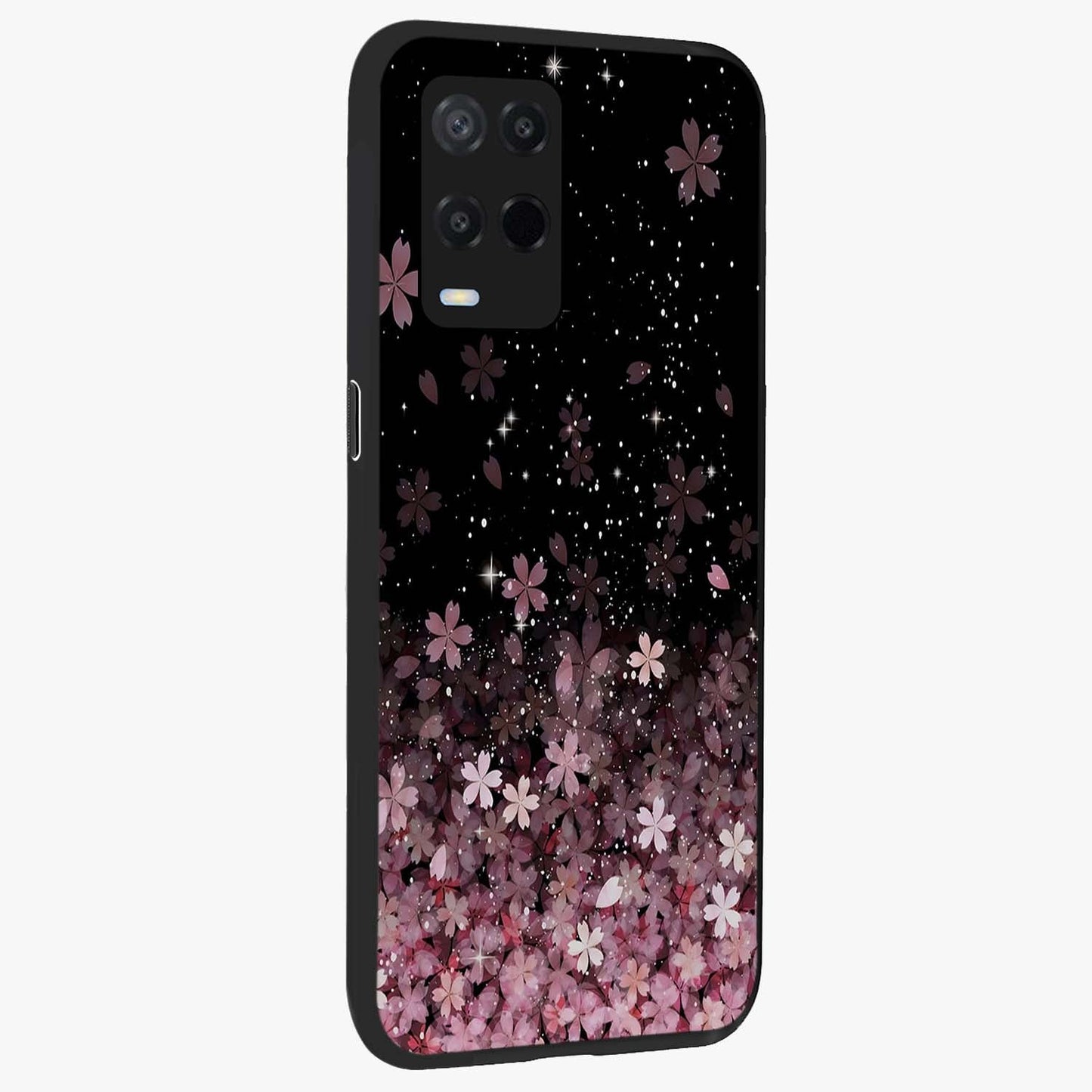 Small Starry Flowers Glass Case upright view showcasing charming floral artwork with dreamy starry theme.