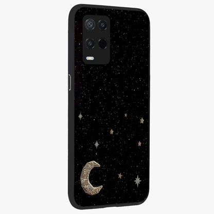 Twinkle Star With Half Moon Glass Case upright view showcasing glowing cosmic artwork with dreamy night theme.