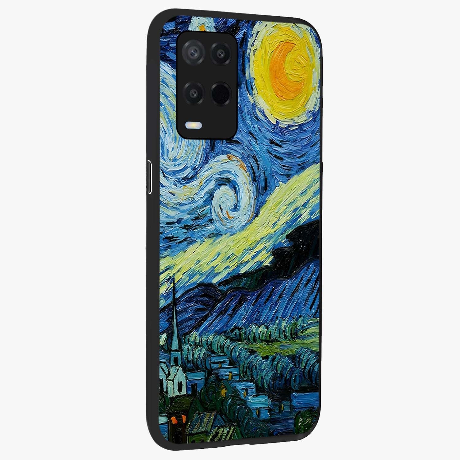 Van Gogh Art Glass Case upright view showcasing expressive painting style artwork with timeless artistic theme.