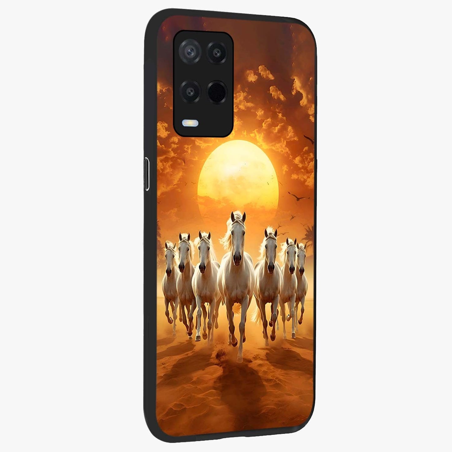 Wild Sunset Majesty Glass Case upright view showcasing dramatic sunset artwork with bold nature theme.