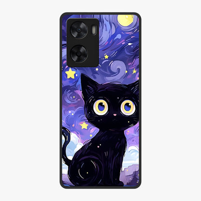 Abstract Cat Art Glass Case showing flat back view with artistic cat illustration and glossy glass finish.