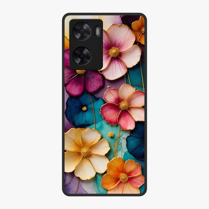 Artlyn Grace Flower Pattern Glass Case showing flat back view with elegant floral pattern artwork and glossy glass finish.