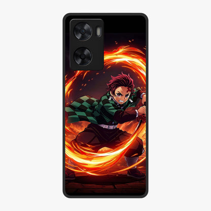 Blazing Sword Resolve Glass Case showing flat back view with fiery sword artwork and glossy glass finish.