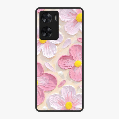 Blush Bloom Texture Glass Case showing flat back view with soft blush floral texture artwork and glossy glass finish.