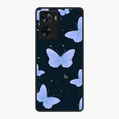 Butterfly With Stars Pattern Glass Case showing flat back view with butterfly and star pattern artwork and glossy glass finish.