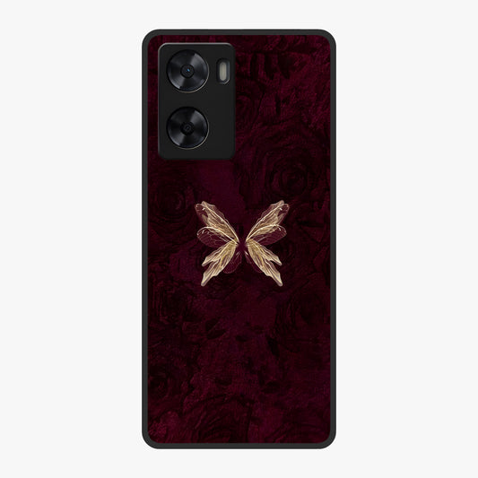 Crimson Fade Butterfly Glass Case showing flat back view with fading butterfly artwork and glossy glass finish.