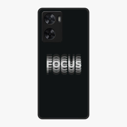 Focus Mode On Glass Case showing flat back view with bold motivational typography design and glossy glass finish.