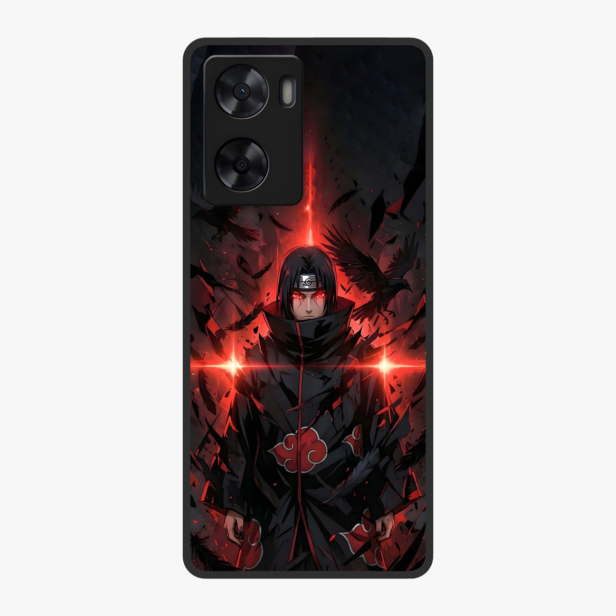 Focused Blade Discipline Glass Case showing flat back view with warrior sword themed artwork and glossy glass finish.