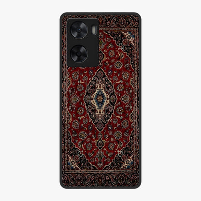 Heritage Carpet Royale Glass Case showing flat back view with ornate Persian carpet inspired pattern and glossy glass finish.
