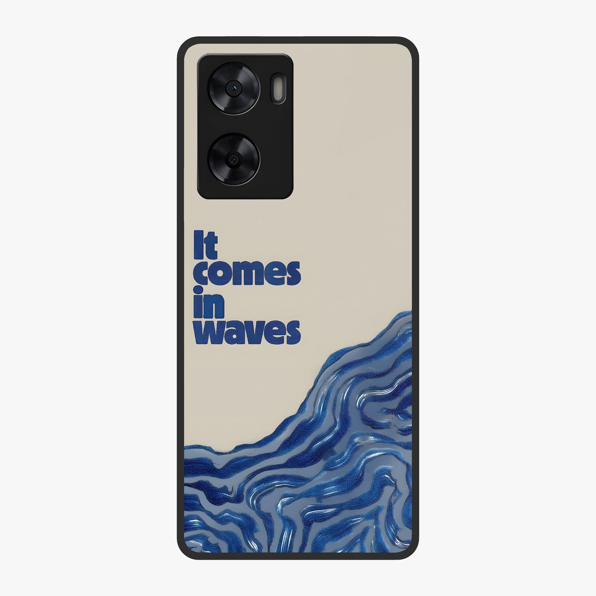 It Comes In Waves Quote Glass Case showing flat back view with inspirational wave themed quote artwork and glossy glass finish.