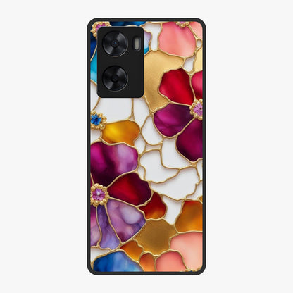 Marble Flower Pattern Glass Case showing flat back view with marble texture floral artwork and glossy glass finish.